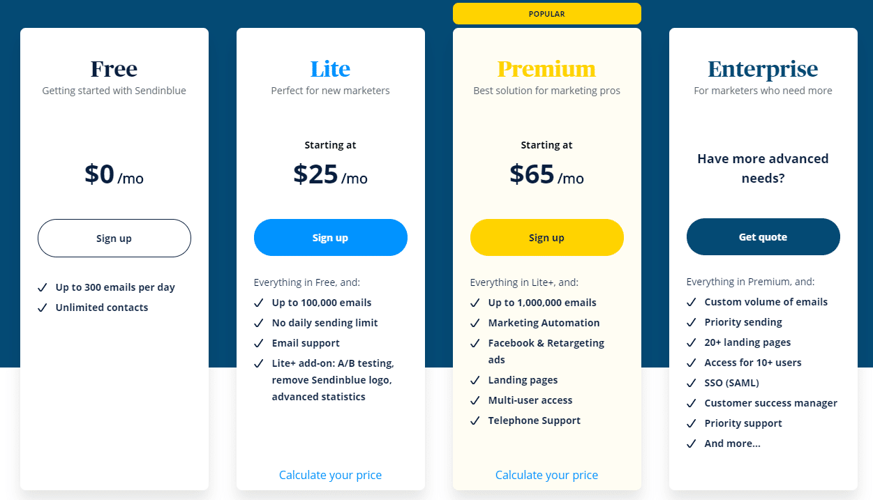sendinblue pricing